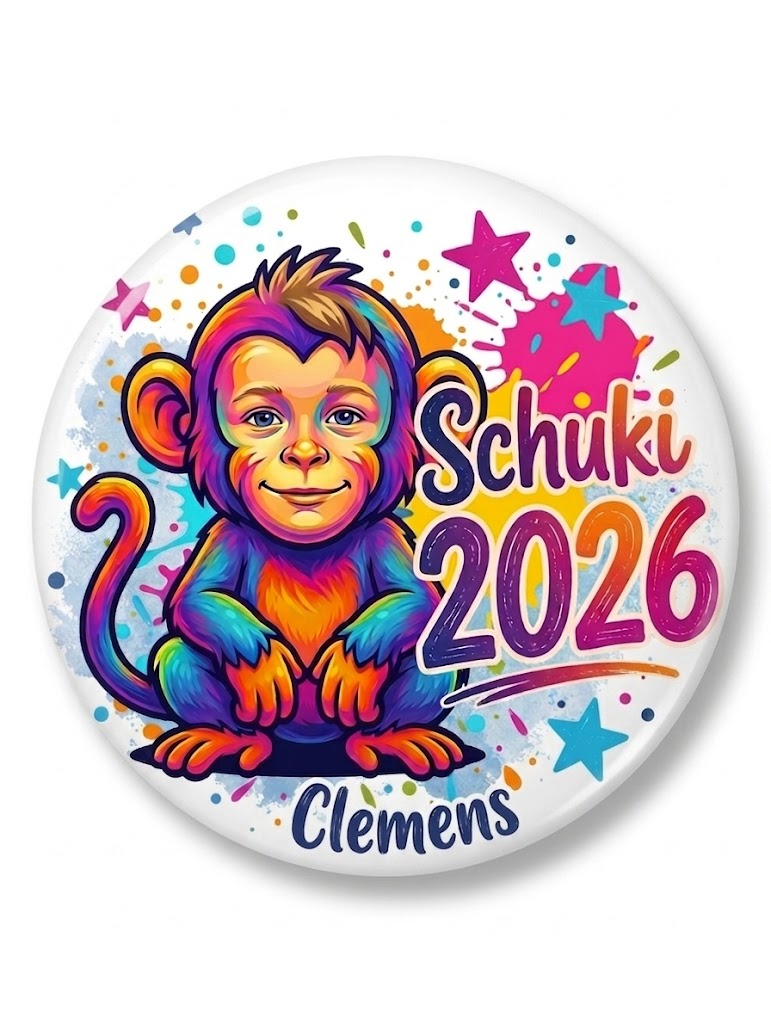 Bunter Affe-Schulanfänger-Button